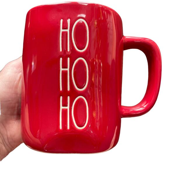 Rae Dunn Christmas Mug Red Ho Ho Ho Santa Words Magenta 16 oz Artisan Co - Picture 1 of 11